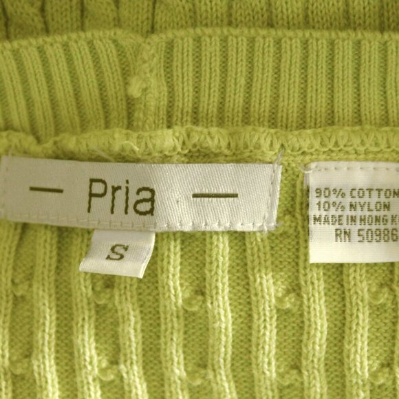 Vintage Chartreuse Sweater Vest Cable Knit Cotton Blend Tank Top Size Sm… - Picture 5 of 5